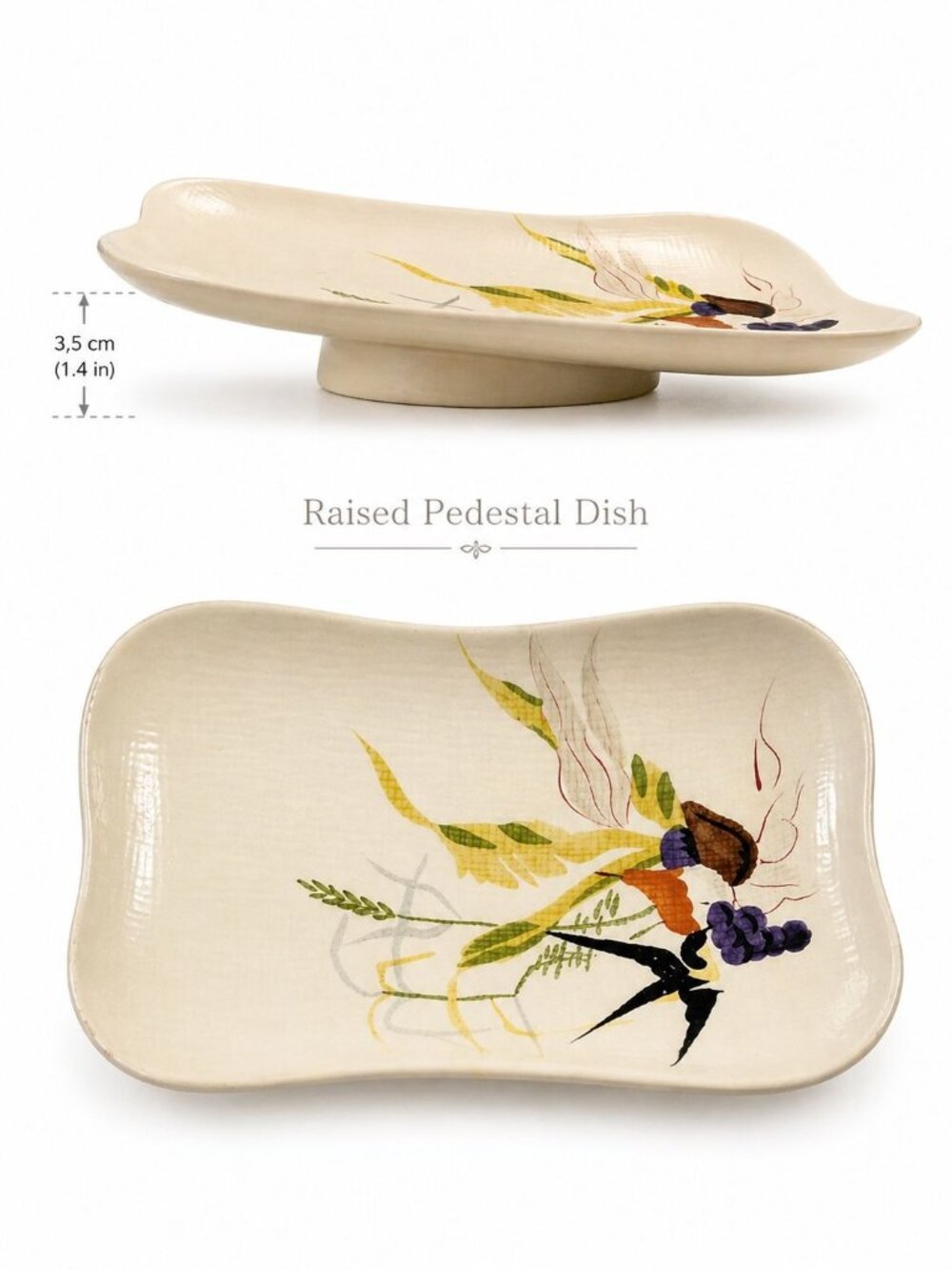 Vintage Red Wing Pottery Capistrano Pedestal Dish With Bird & Grape De